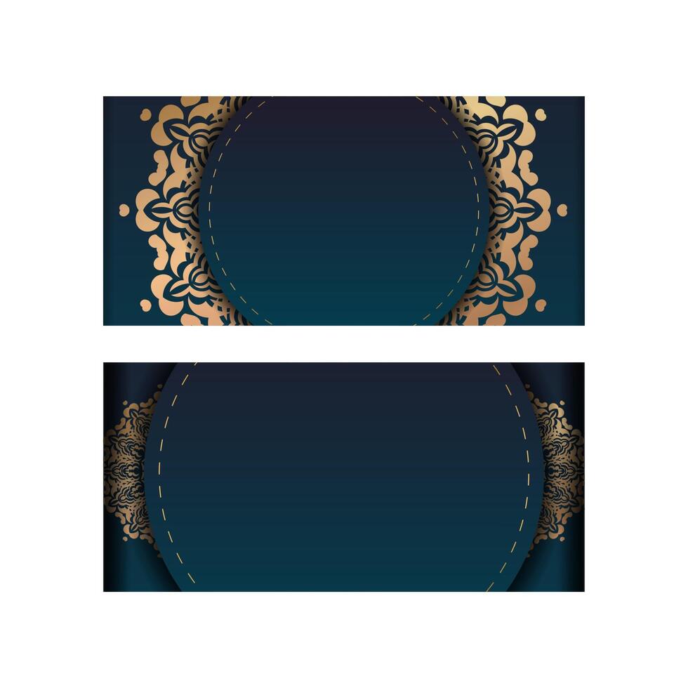 Greeting Brochure Template with gradient blue color with luxurious gold pattern prepared for printing. vector