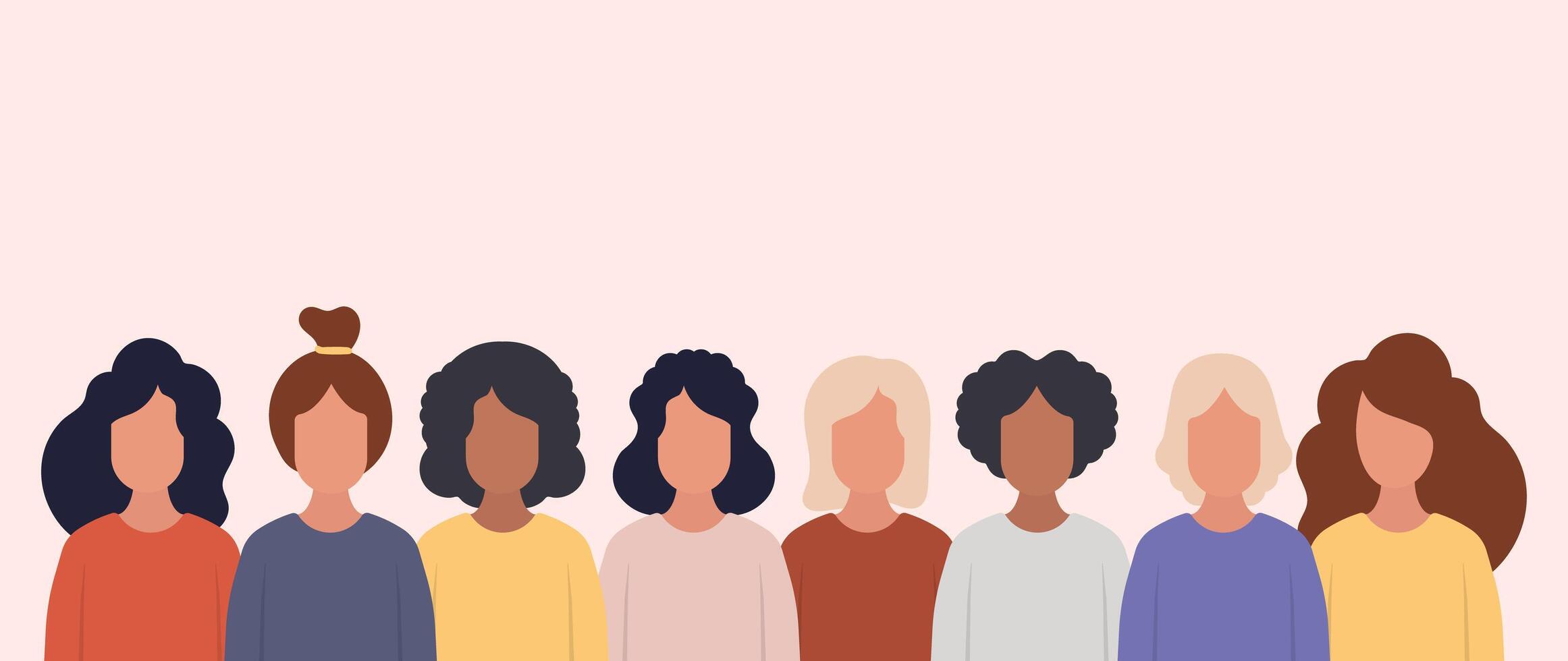A group of women standing in front of a pink background vector