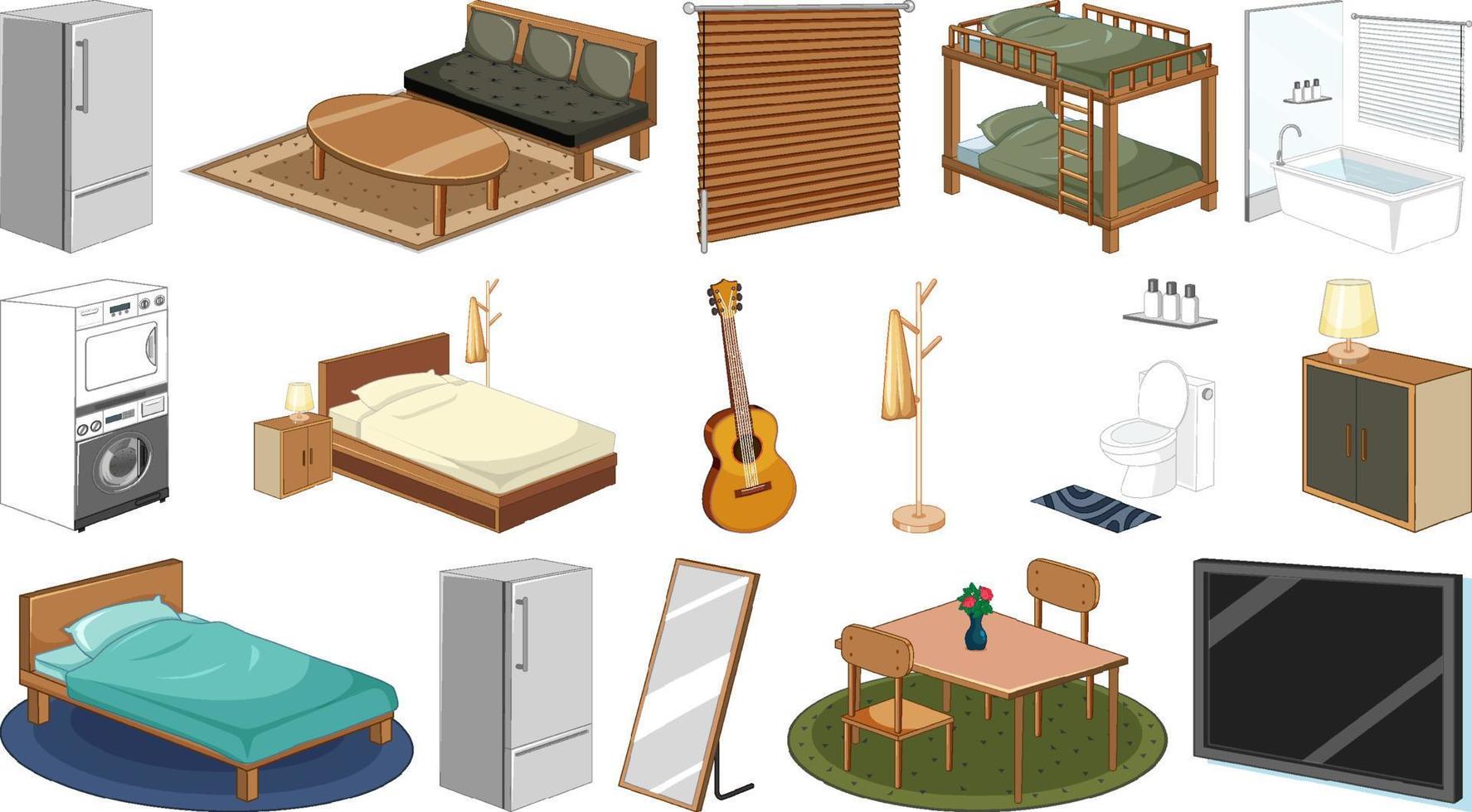 Set of interior furniture and decorations vector