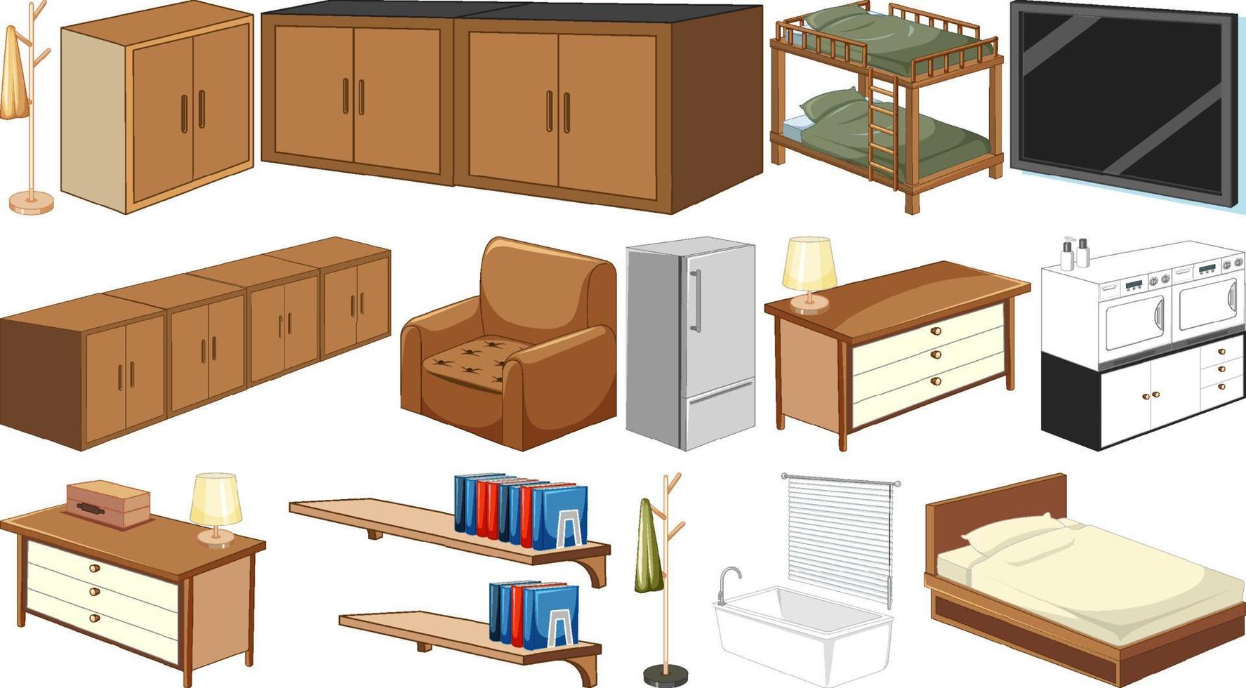 Set of interior furniture and decorations vector