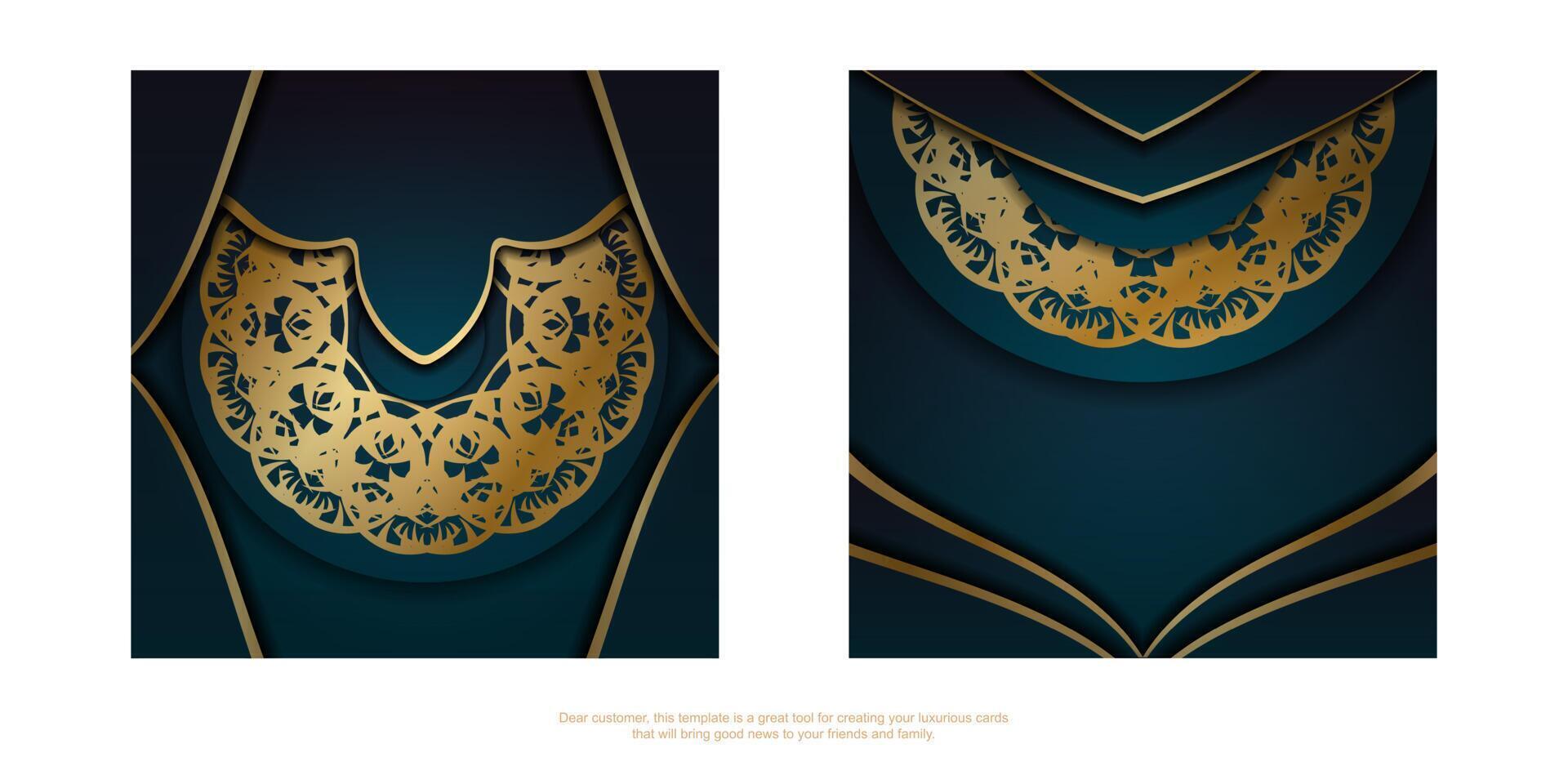 Blue gradient brochure template with Indian gold ornaments for your brand. vector
