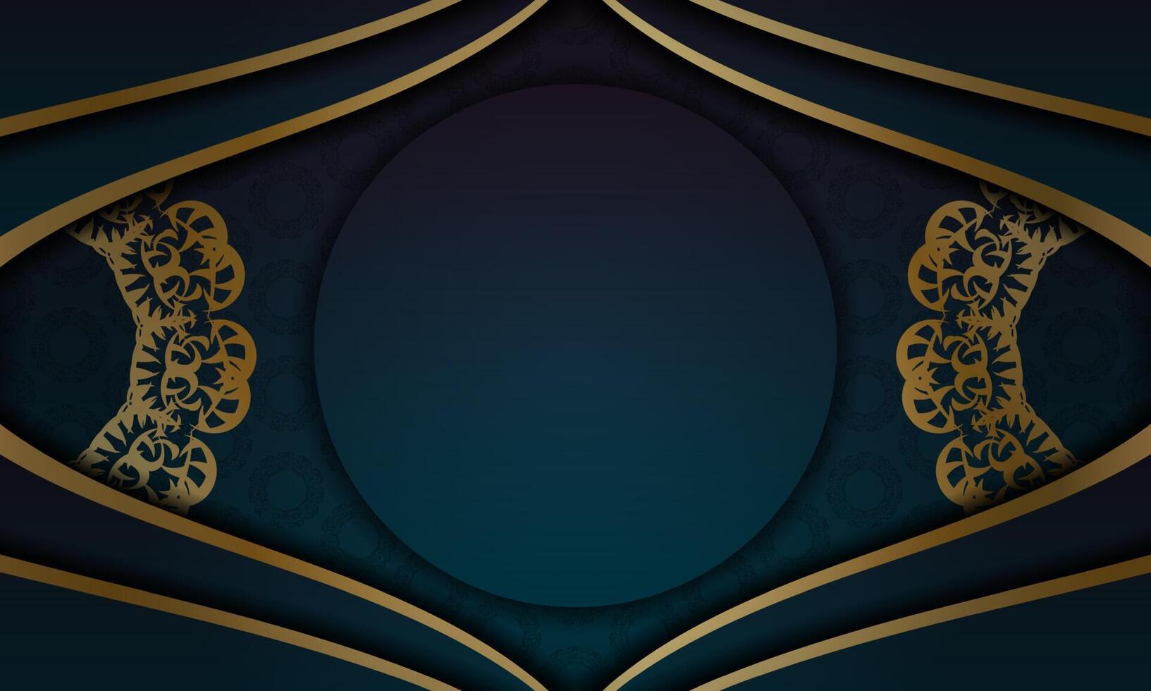 An ornate blue and gold background with an oval frame vector