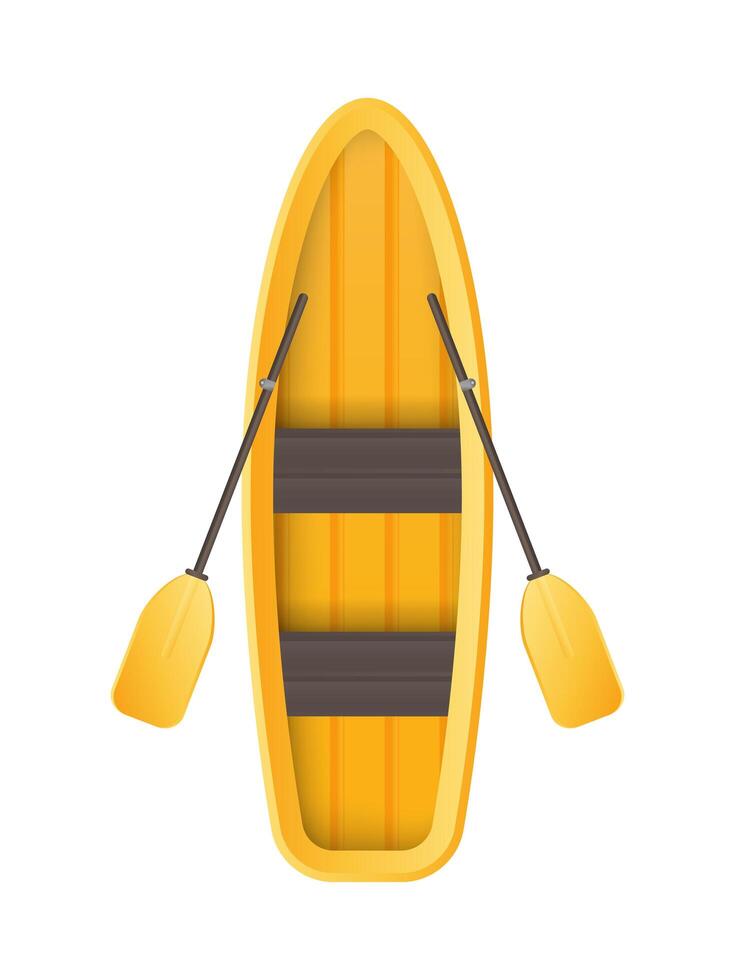 Yellow boat with oars top view. For kayaking and rowing design. In cartoon style Isolated. Vector. vector