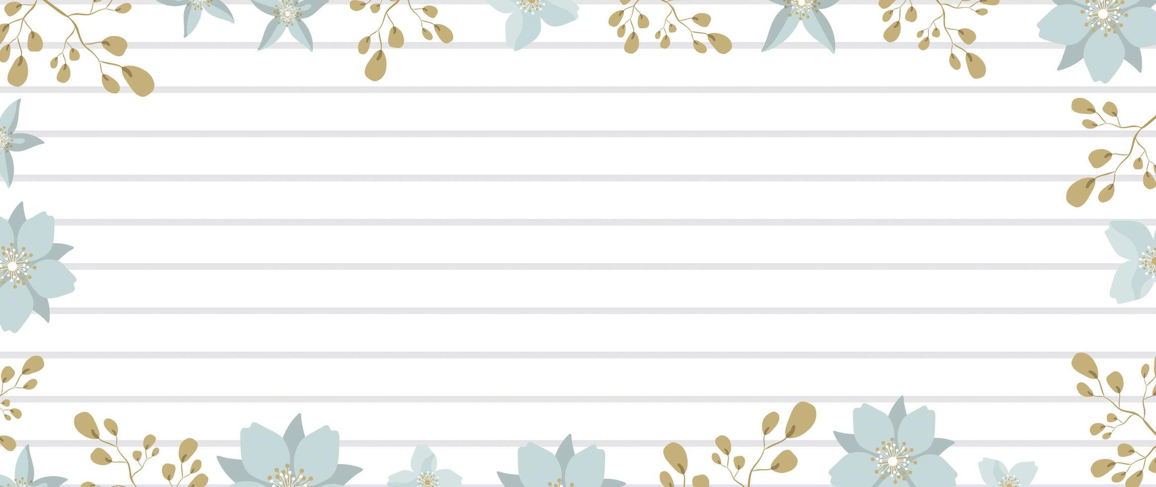 A note card with blue flowers and gold leaves vector
