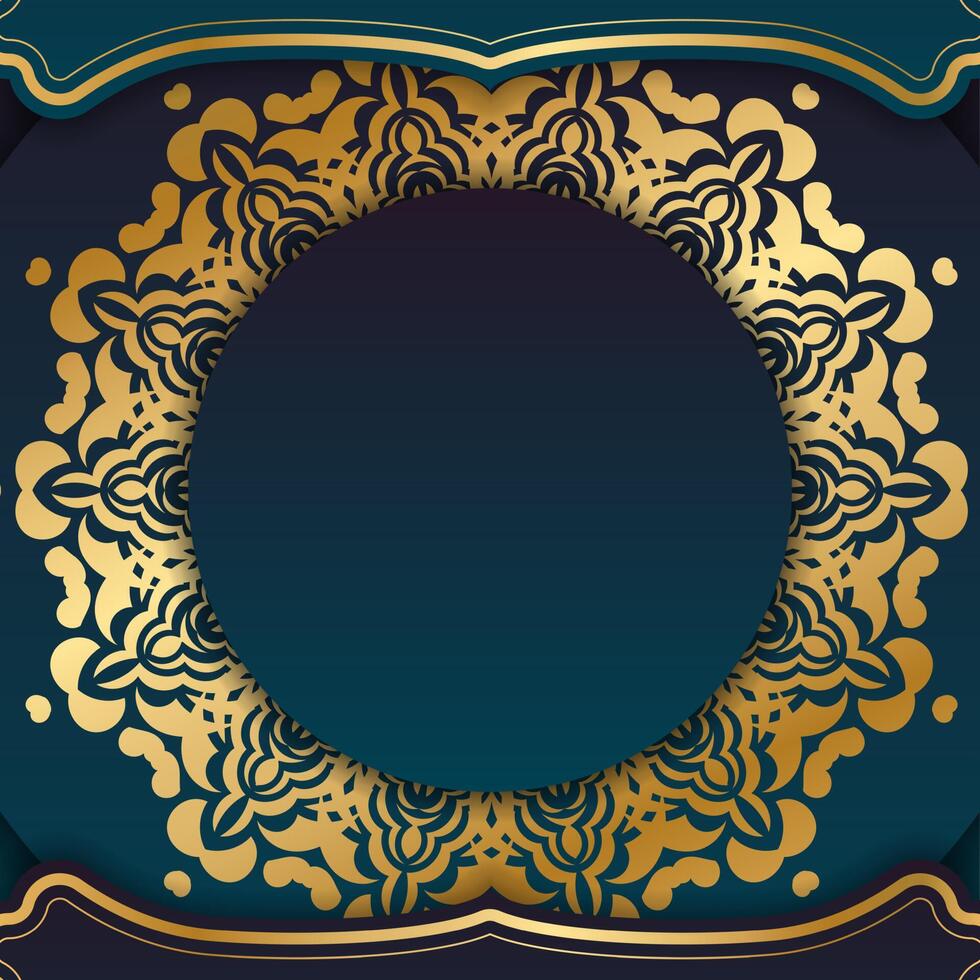 Golden frame with floral pattern on blue background vector