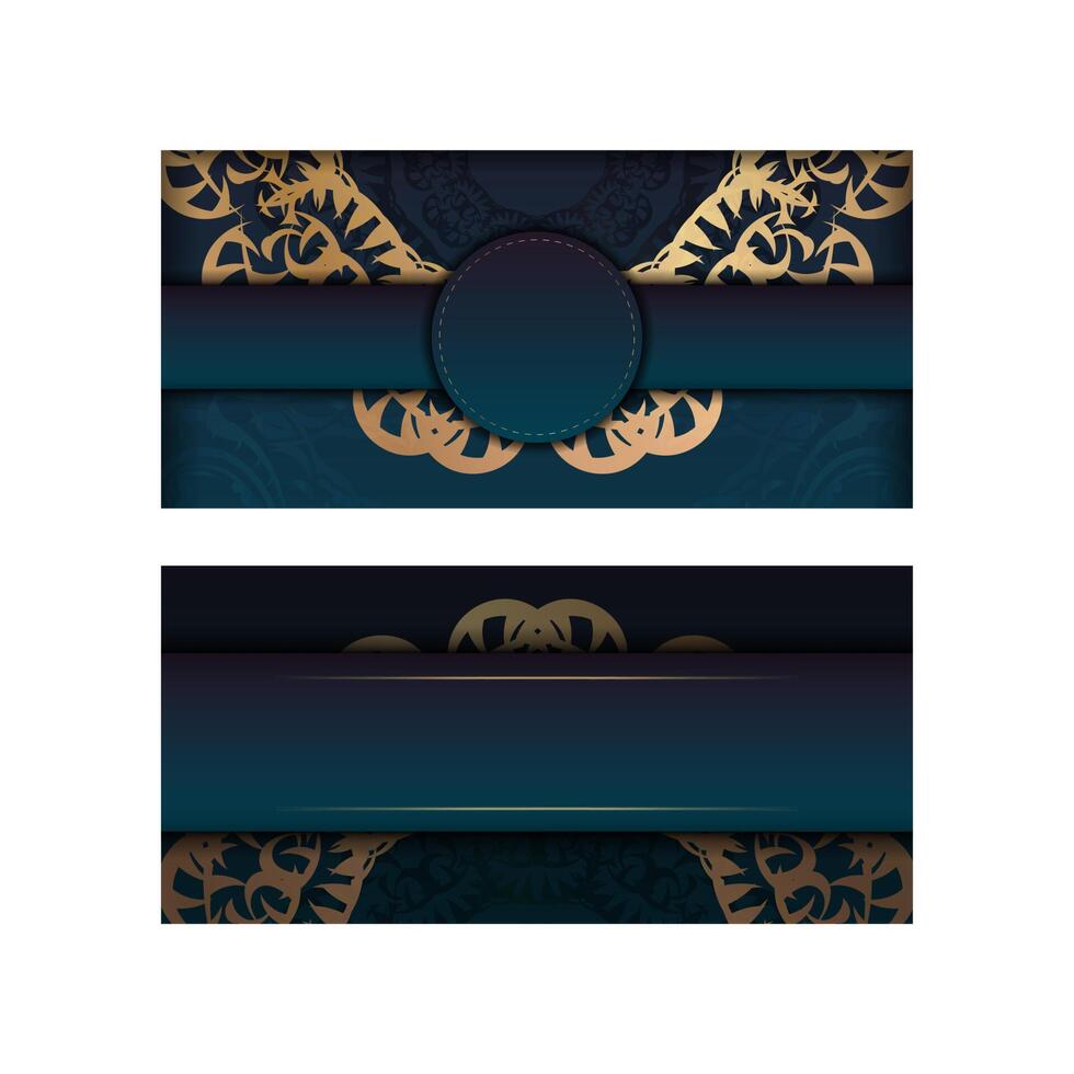 Flyer template with gradient blue color with Indian gold ornaments for your design. vector