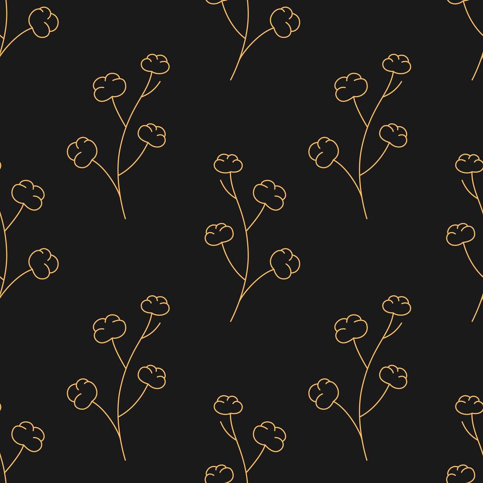 Seamless pattern of contour cotton twigs vector