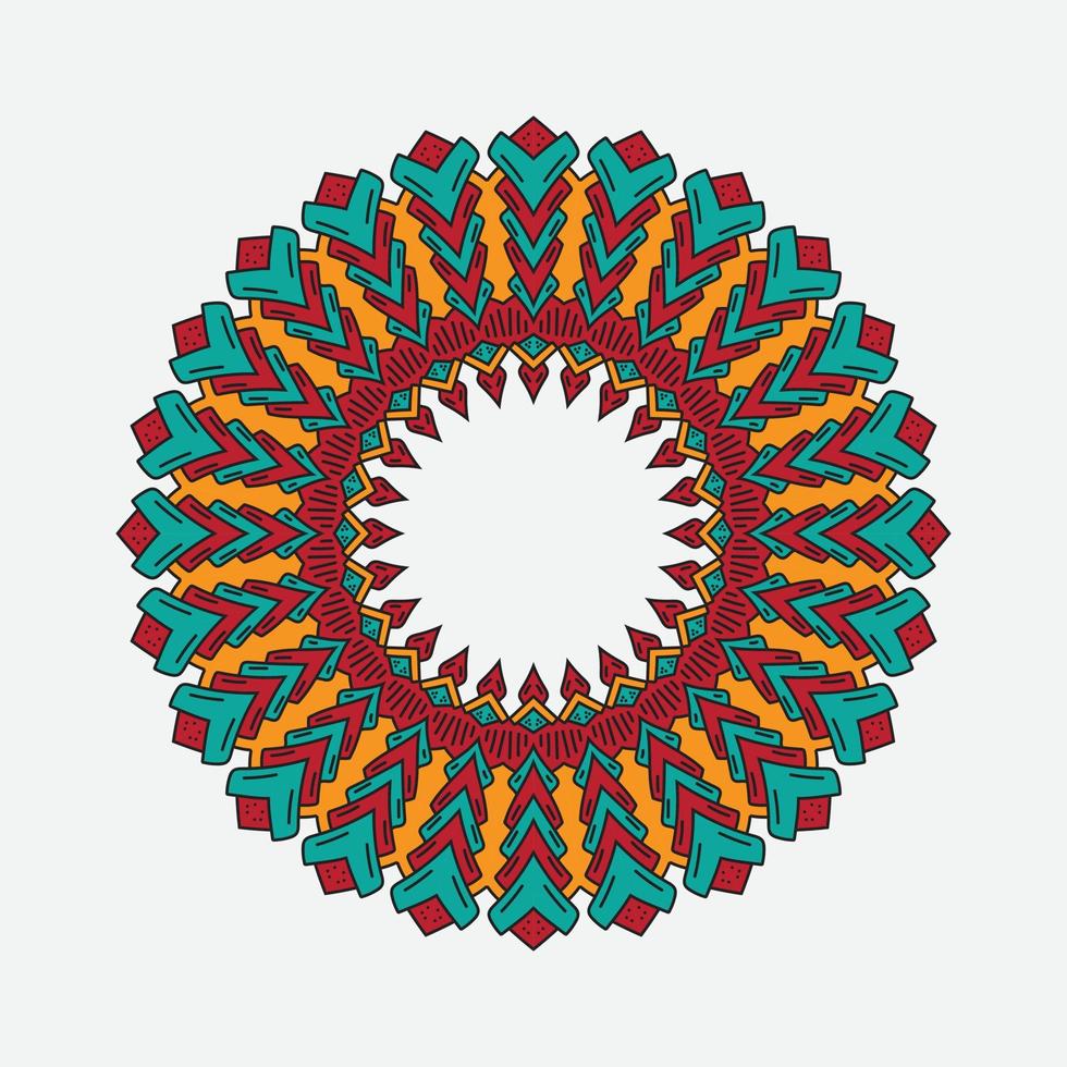 Round gradient mandala on white isolated background. Vector boho mandala in epic colors. Mandala with floral patterns. Yoga template