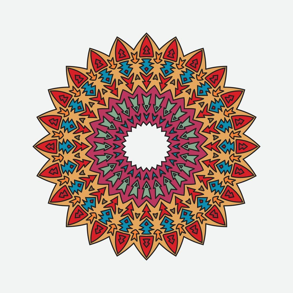 Round gradient mandala on white isolated background. Vector boho mandala in african colors. Mandala with floral patterns. Yoga template