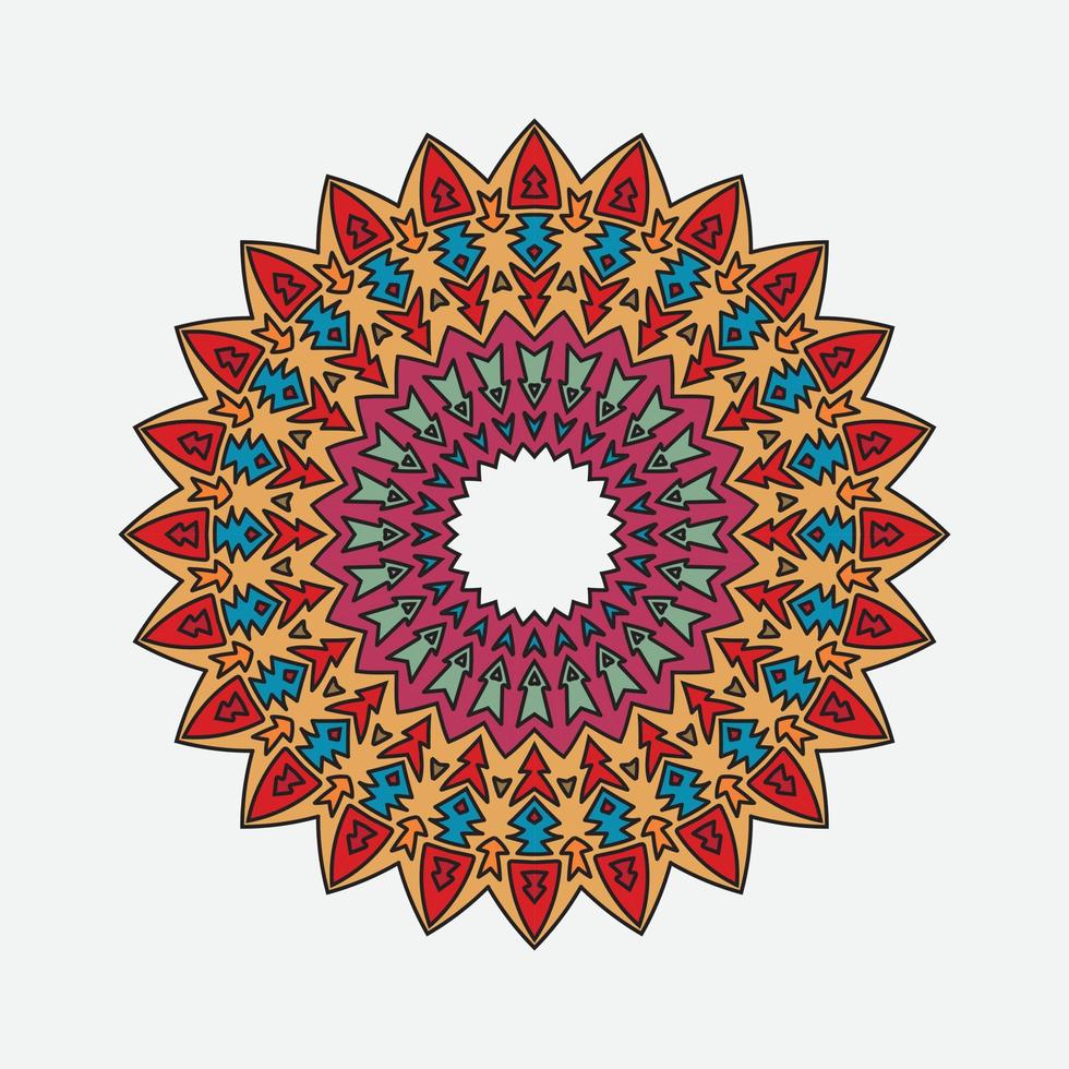 mandala degradado redondo sobre fondo blanco aislado. vector mandala boho en colores africanos. mandala con motivos florales. plantilla de yoga