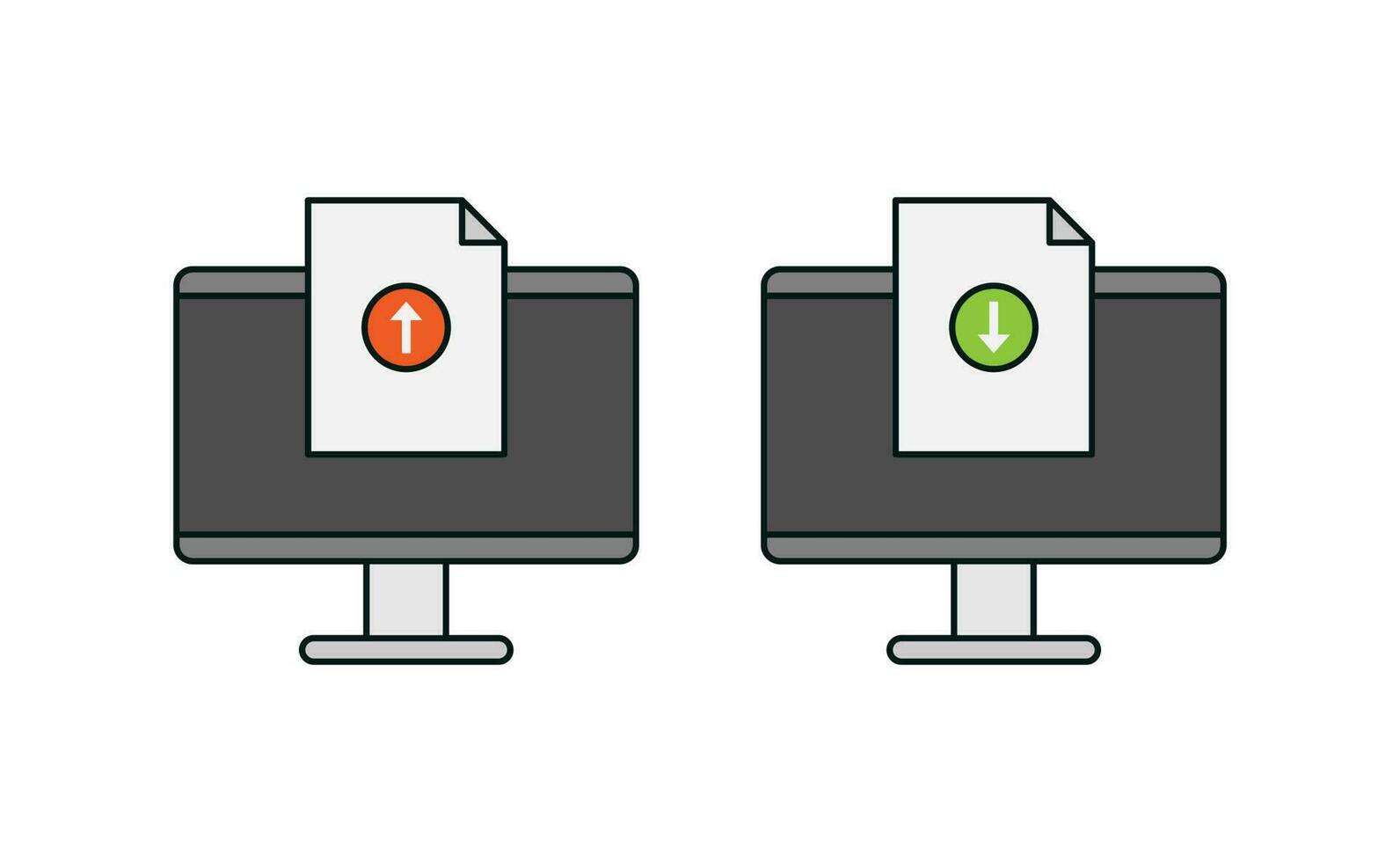 Computer and document upload download icon vector design