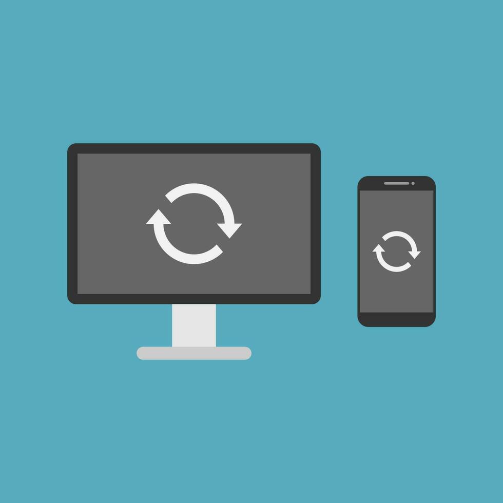 Computer and smartphone sync or restart icon vector illustration