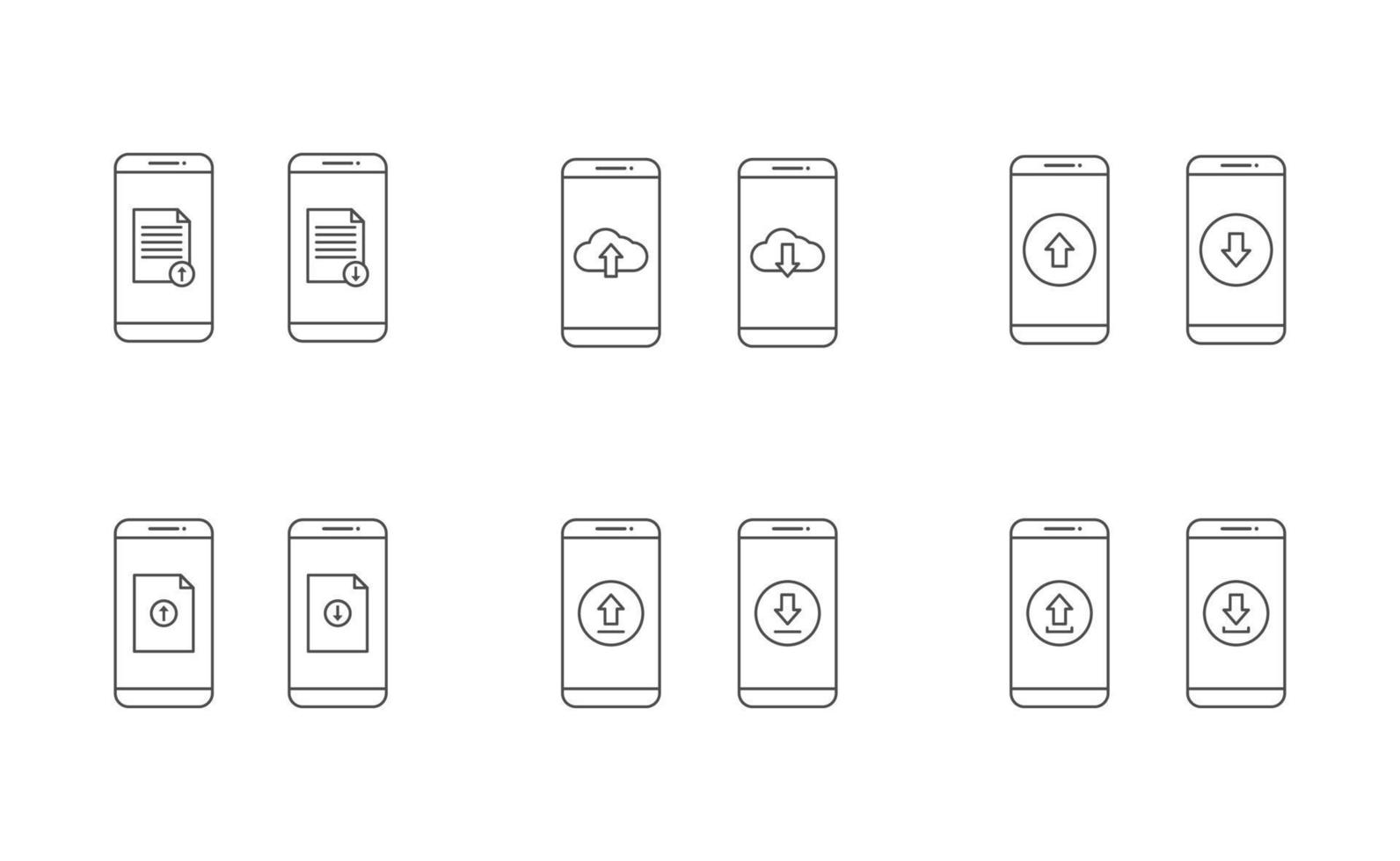 Smartphone, upload and download icon line vector design, cloud, document, arrow upload and download vector icon line set