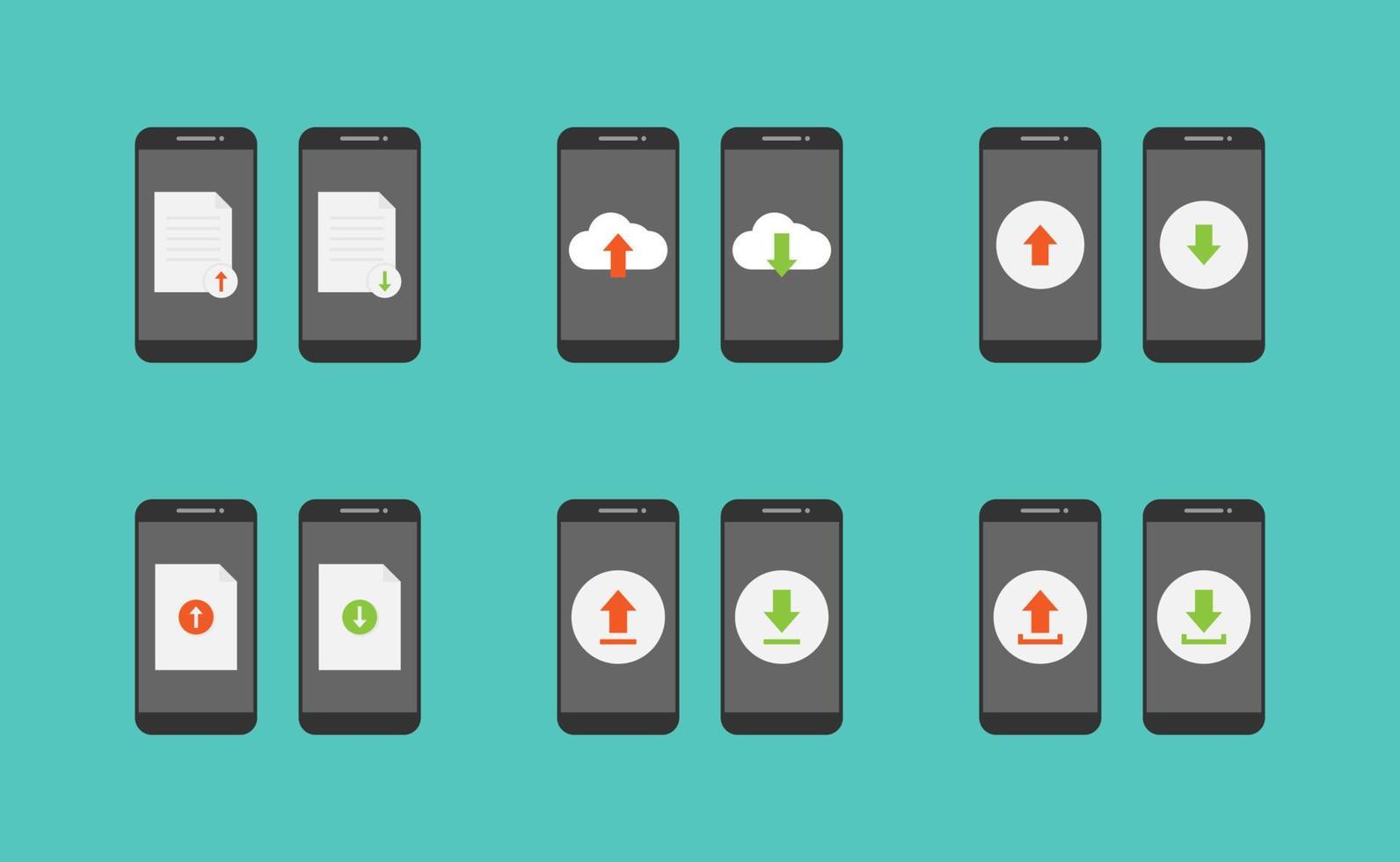 Smartphone, upload and download vector design, cloud, document, arrow upload and download vector set