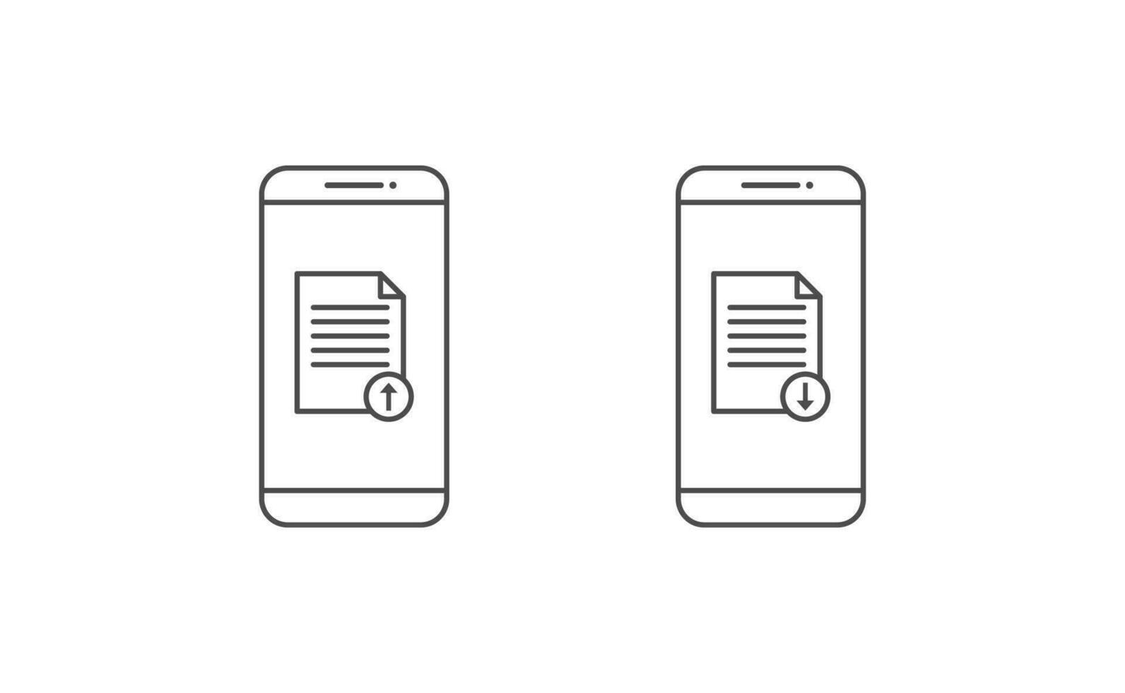 Smartphone and document upload download icon line vector design