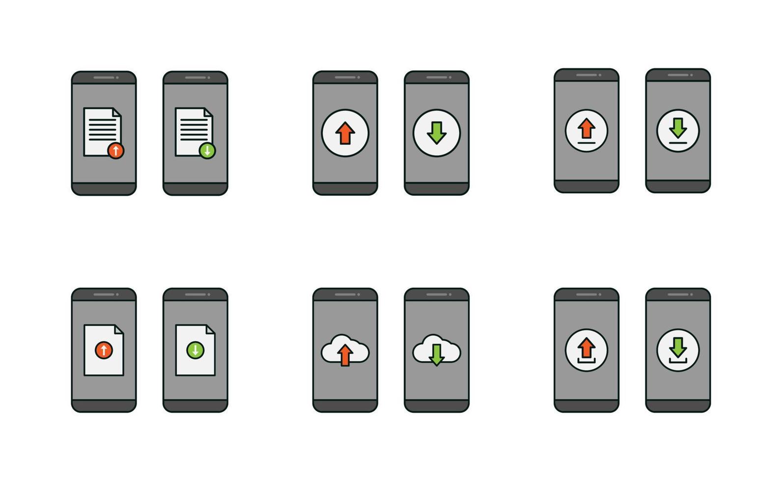 Smartphone, upload and download icon vector design, cloud, document, arrow upload and download vector icon set