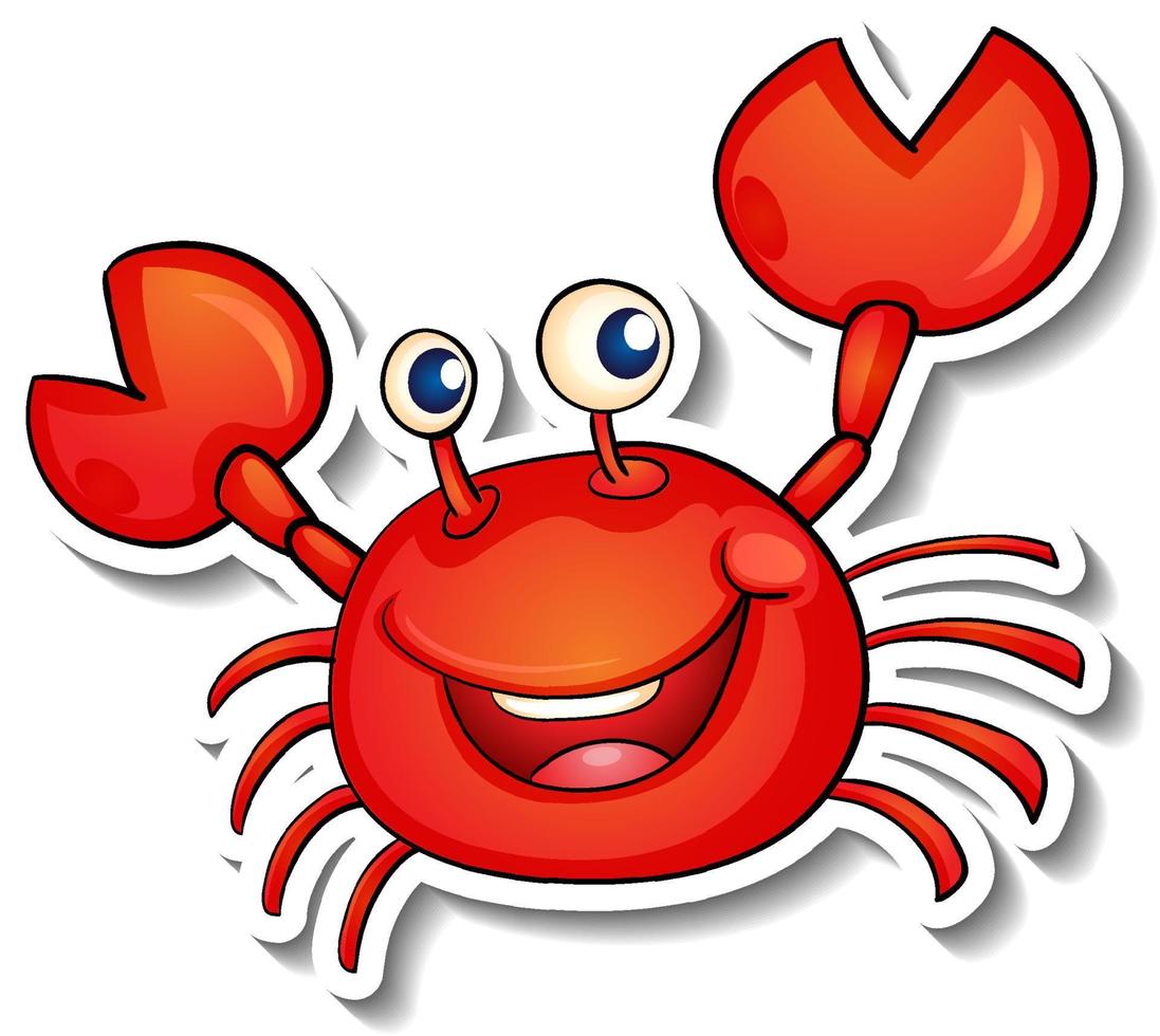 Smiling red crab cartoon sticker vector