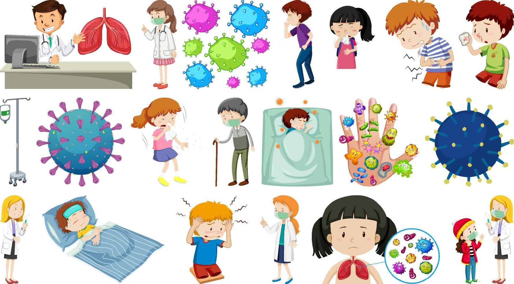 Set of sick people with different symptoms vector