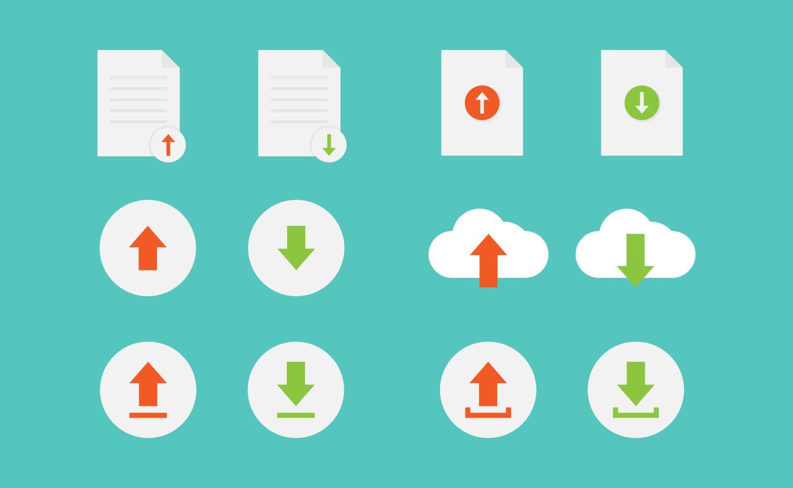 Upload and download vector design, cloud, document, arrow upload and download vector set
