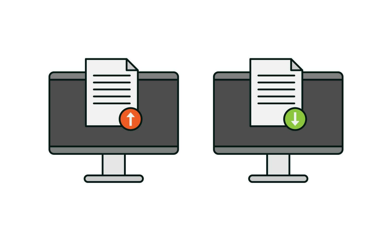 Computer and document upload download icon vector design