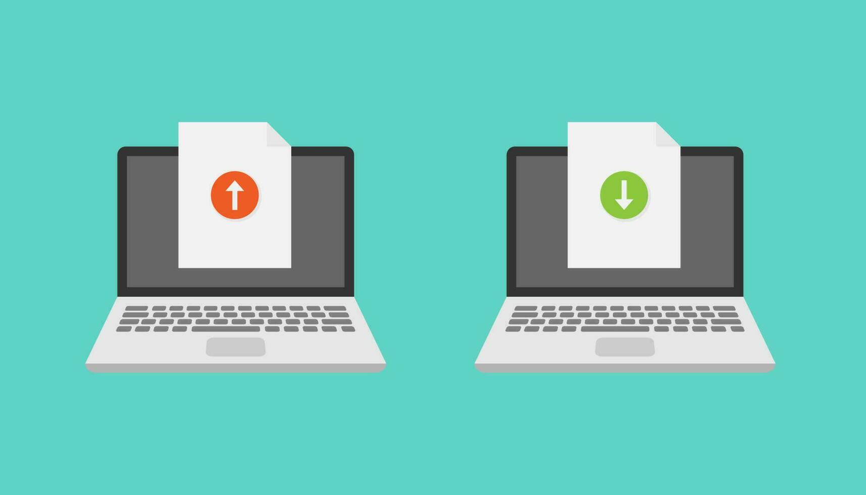 Laptop and document upload download vector design