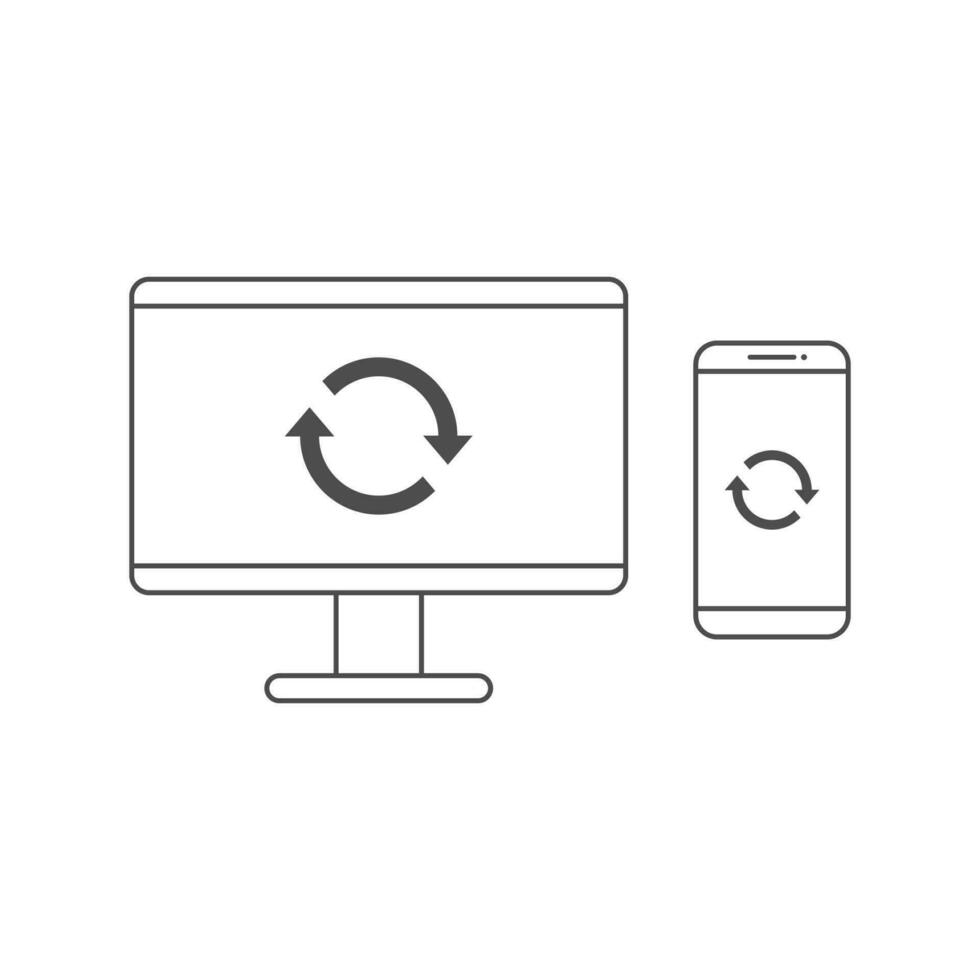 Computer and smartphone sync or restart icon line vector design