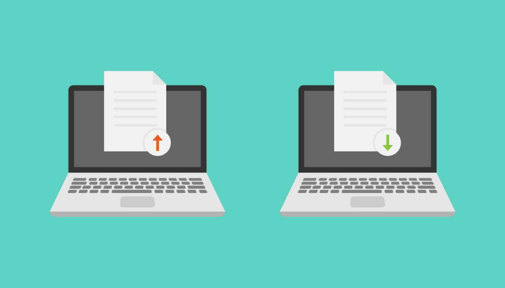 Laptop and document upload download vector design