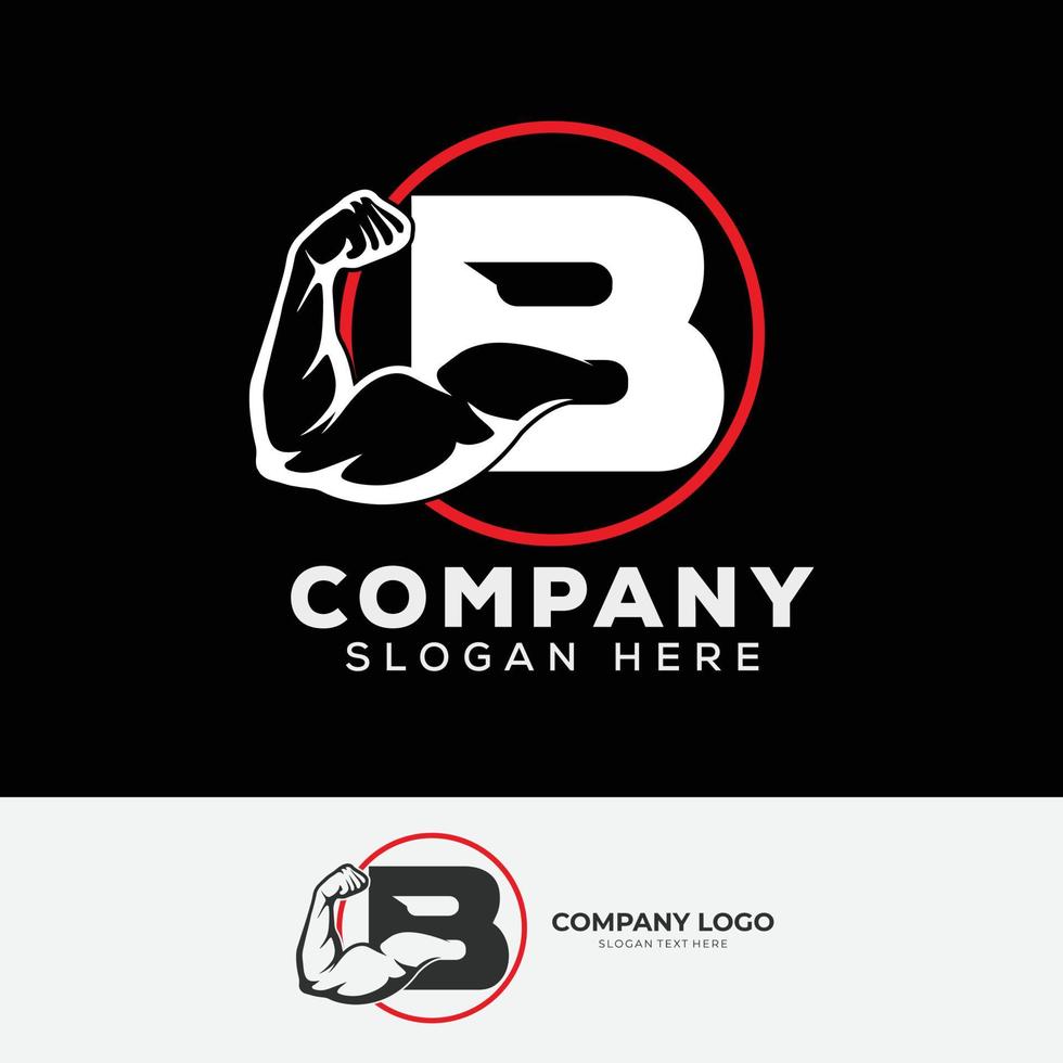 Muscular arm letter B logo design Letter B arm biceps in negative space. Simple, excellent, minimal logo design suitable for gym, fitness apparel, gear, sports, etc vector