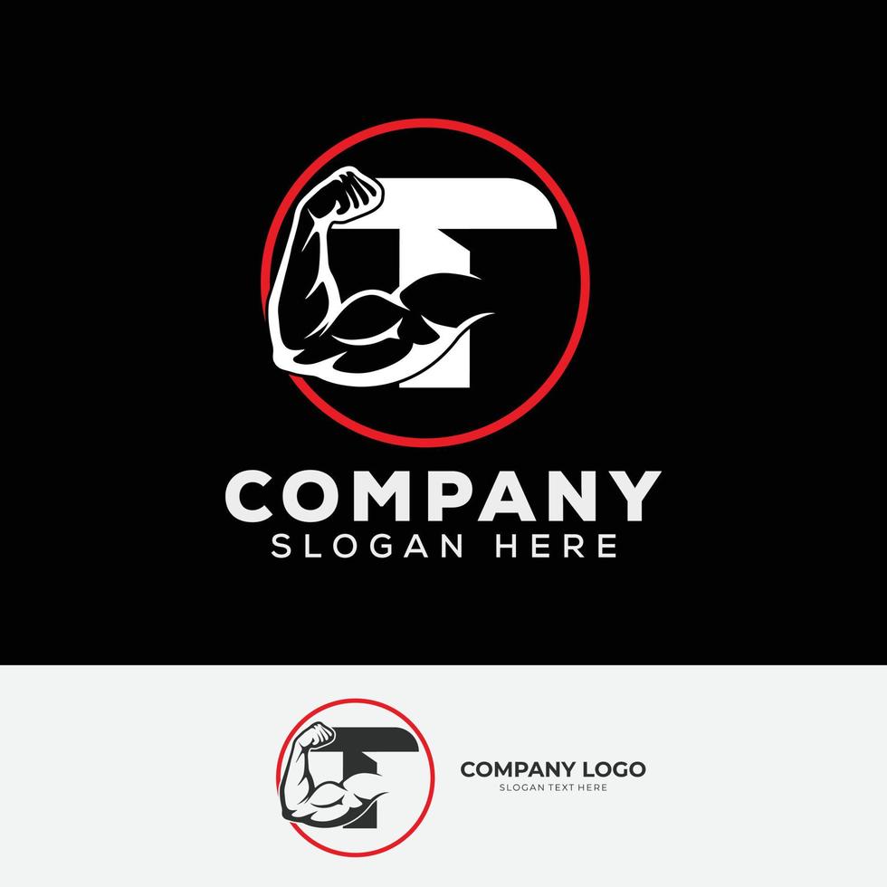 Muscular arm letter T logo design Letter T arm biceps in negative space. Simple, excellent, minimal logo design suitable for gym, fitness apparel, gear, sports, etc vector
