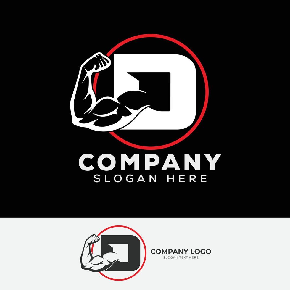 Muscular arm letter D logo design Letter D arm biceps in negative space. Simple, excellent, minimal logo design suitable for gym, fitness apparel, gear, sports, etc vector