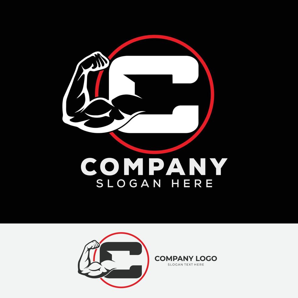 Muscular arm letter C logo design Letter C arm biceps in negative space. Simple, excellent, minimal logo design suitable for gym, fitness apparel, gear, sports, etc vector
