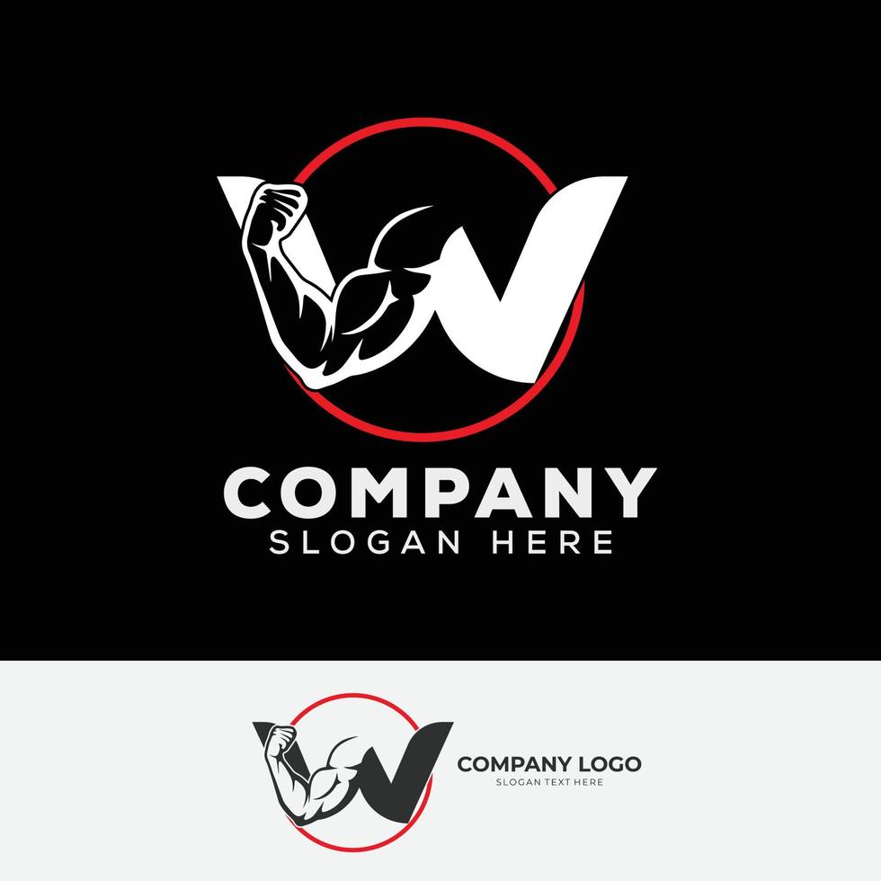 Muscular arm letter W logo design Letter W arm biceps in negative space. Simple, excellent, minimal logo design suitable for gym, fitness apparel, gear, sports, etc vector