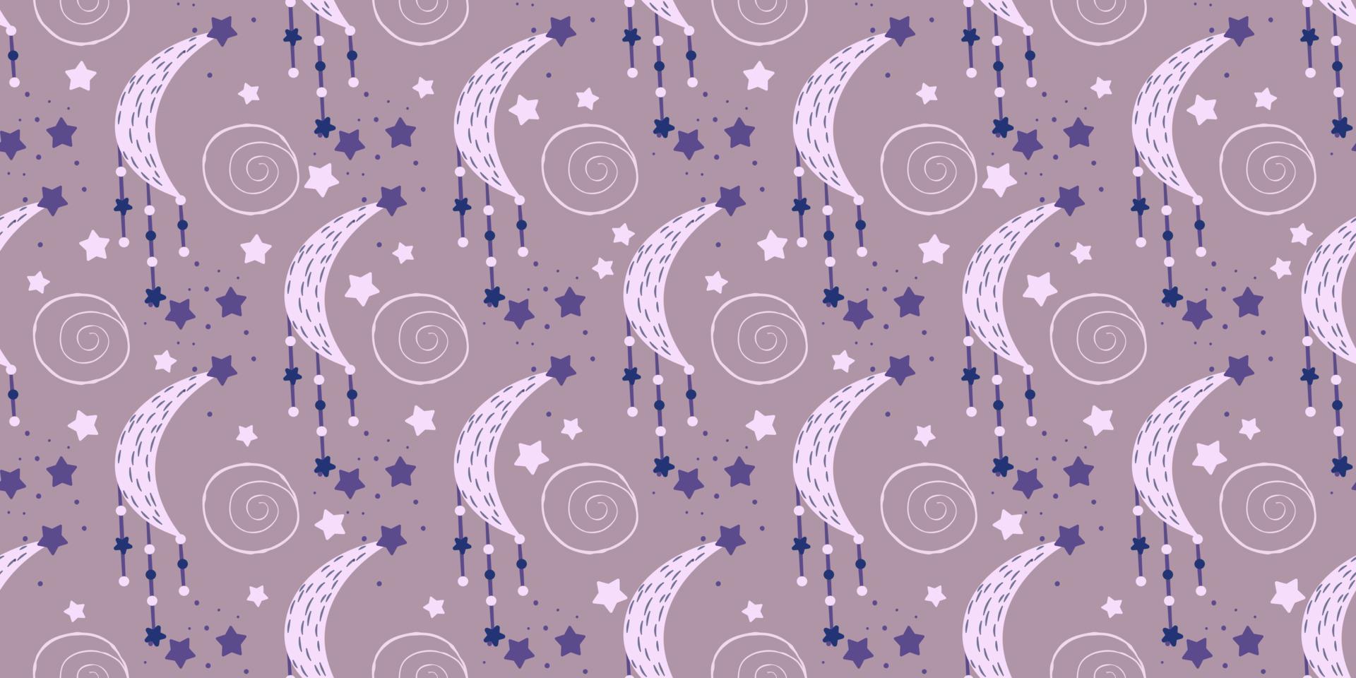 fondo místico con luna y estrellas astrología mágica y el cielo estrellado. ilustración vectorial para textiles para bebés. patrón sin costuras para niños vector