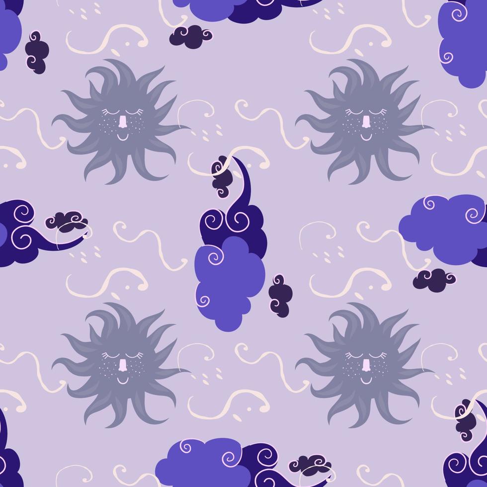 Mystical background with sun and clouds.Magic astrology and the starry sky. Vector illustration for baby textiles. Seamless pattern for kids.