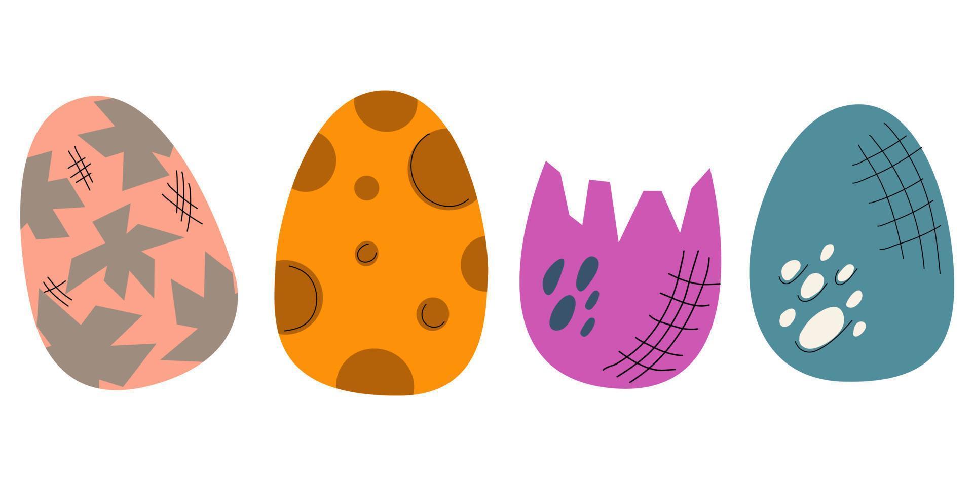 Dinosaur egg colorful in a set isolated on white background.Broken egg and colorful shells of ancient dinosaur lizards. Vector illustration in a flat style