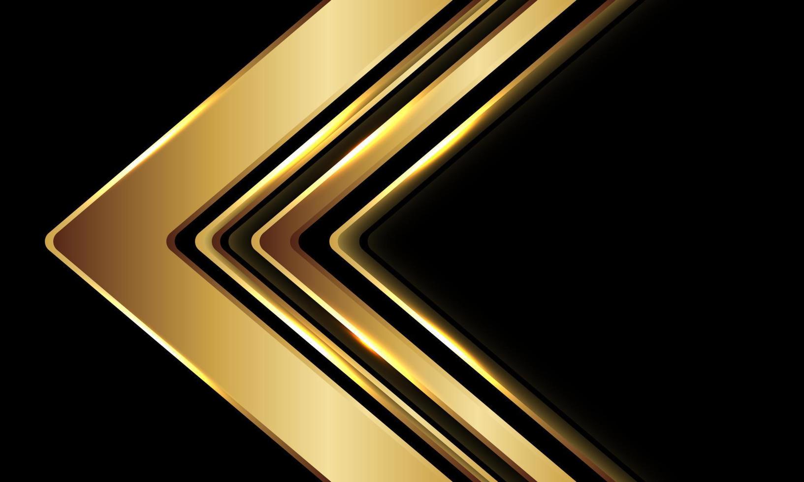 Dirección de flecha de oro abstracto geométrico en diseño negro vector de fondo de tecnología futurista moderna