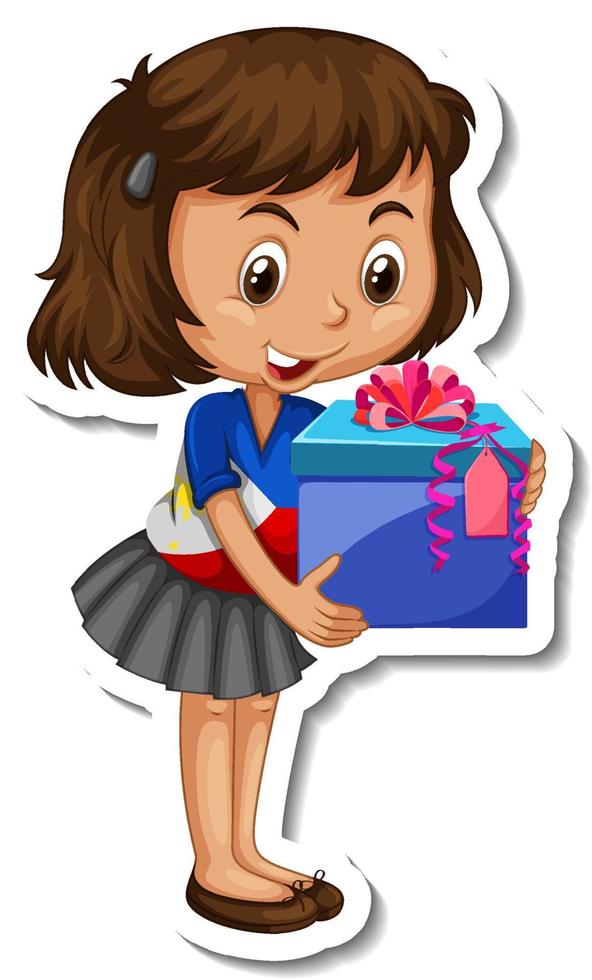 A girl holding gift box in cartoon style vector