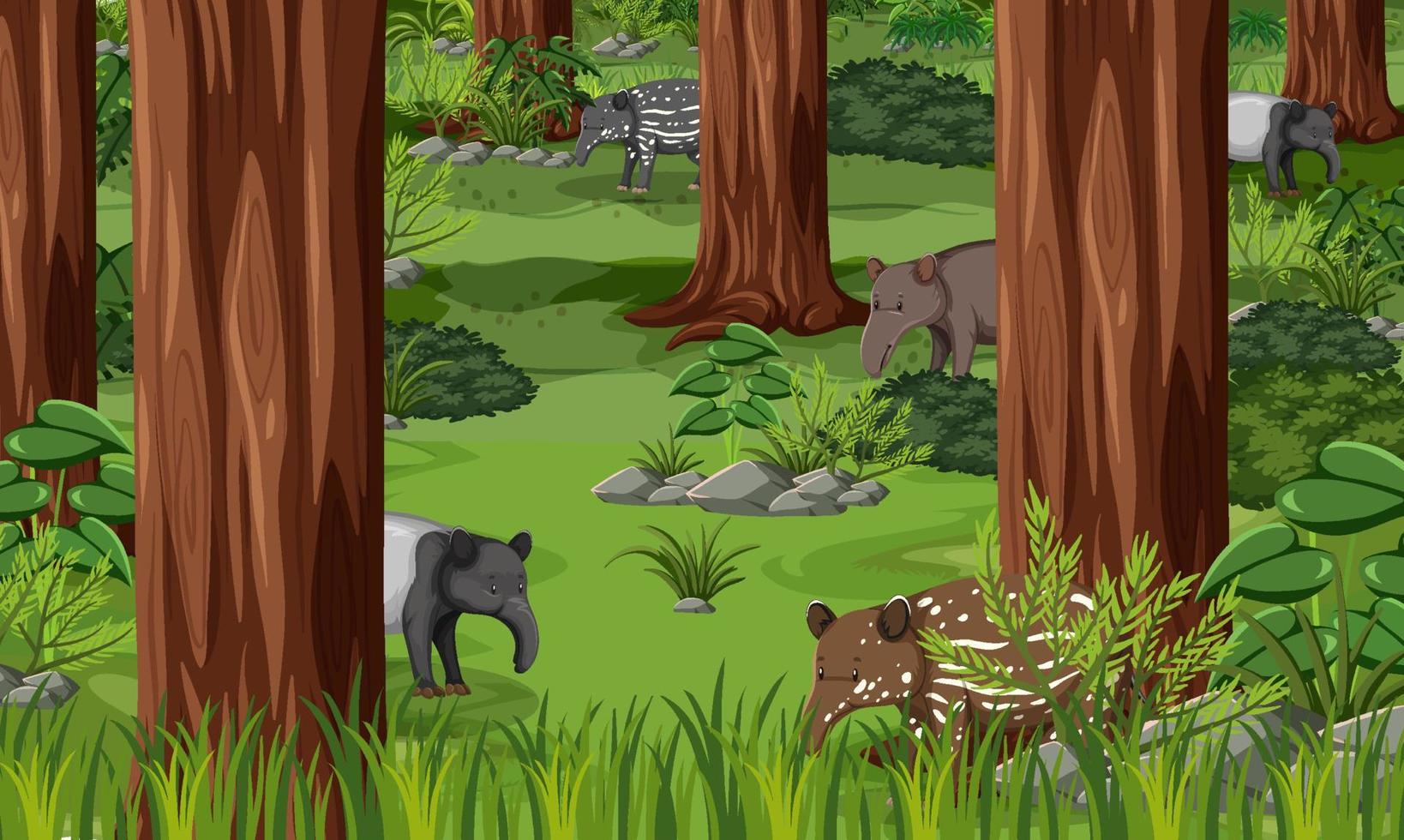 Wild animals in forest landscape background vector