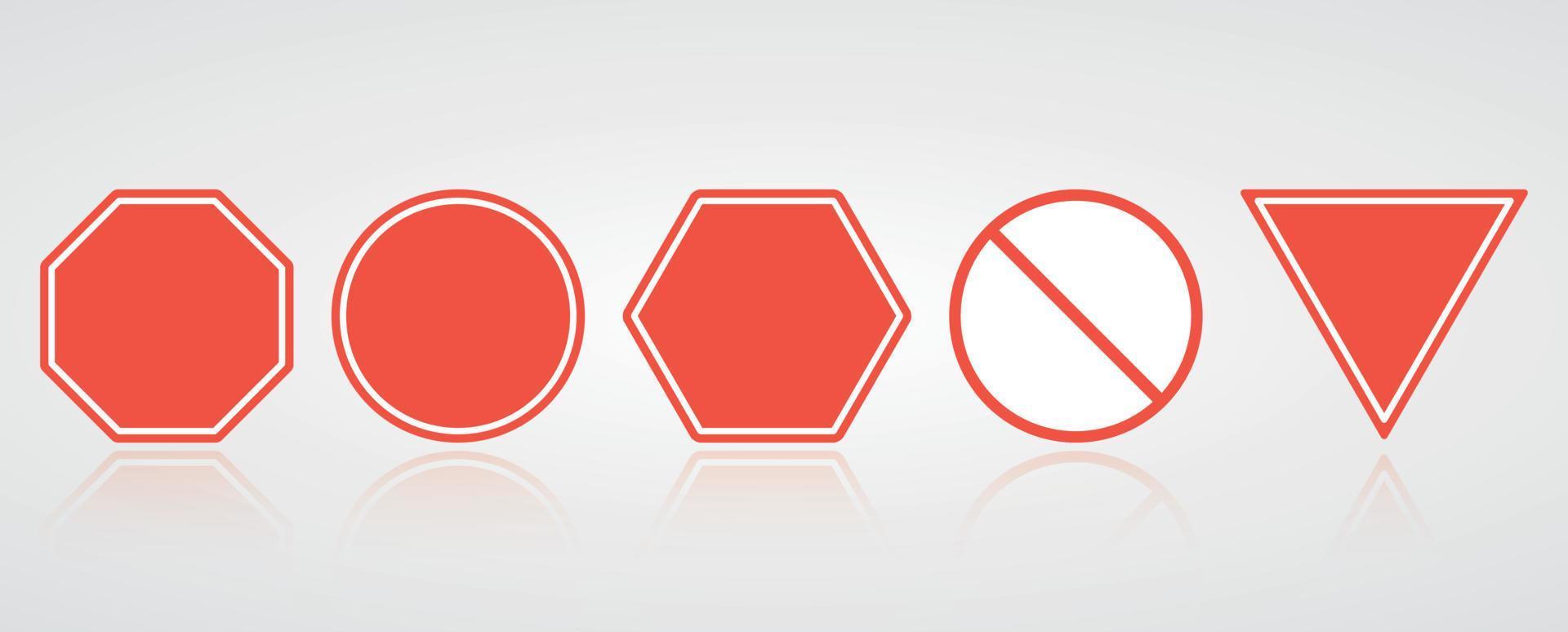 Stop red sign. Blank forbidden icon set. Various shape of ban road sign. Vector