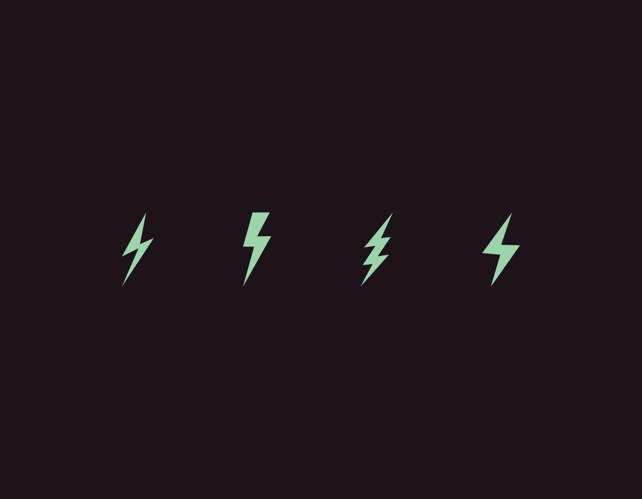 Lightning flat icons set. Lightning bolt silhouette. Light green thunderbolts on brown background. Vector