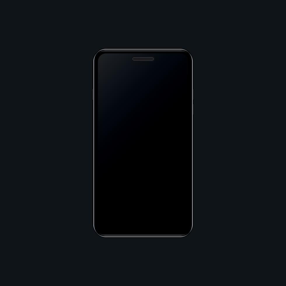 Black smartphone mockup on dark background. Realistic mobile phone with