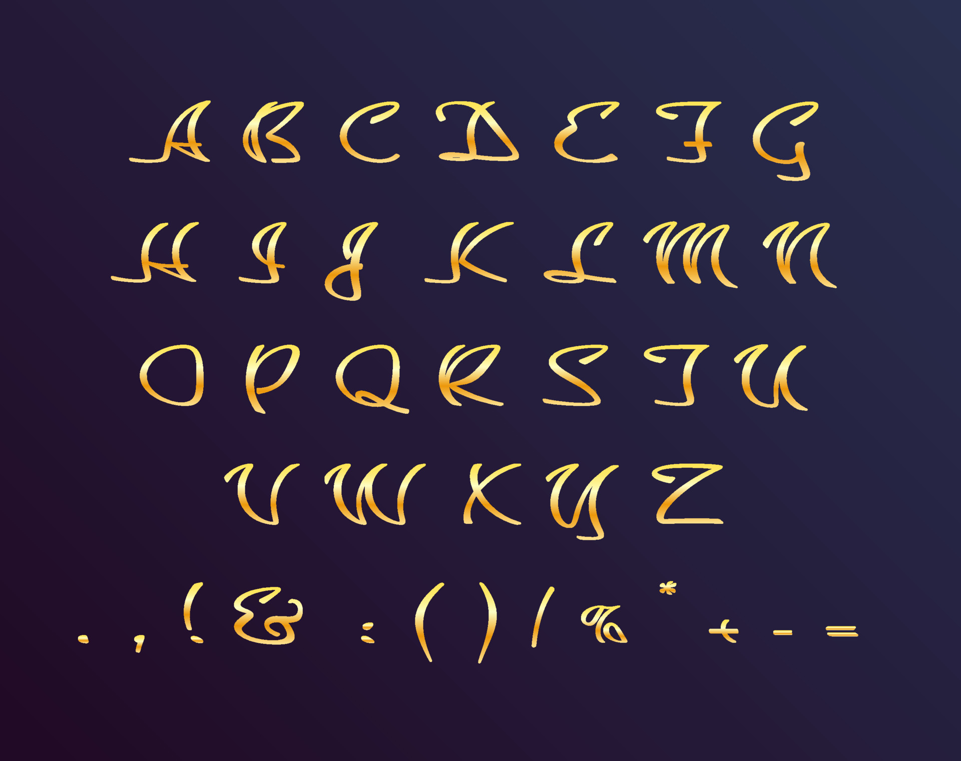 Gold cursive modern style alphabet set 4870381 Vector Art at Vecteezy