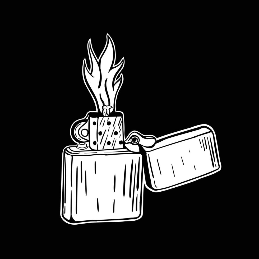 lighter black and white illustration print on t-shirts,jacket,souvenirs or tattoo free vector