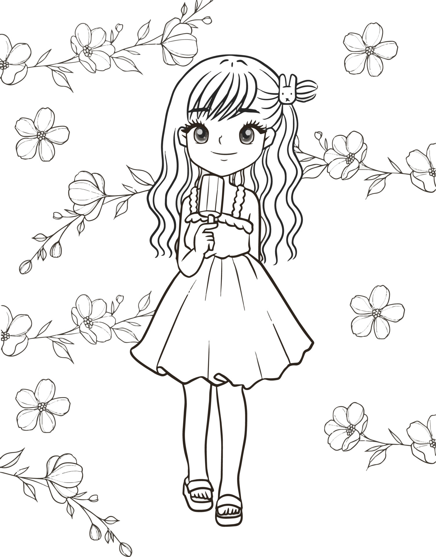 coloring page girl cartoon cute for kids art practice coloring ...