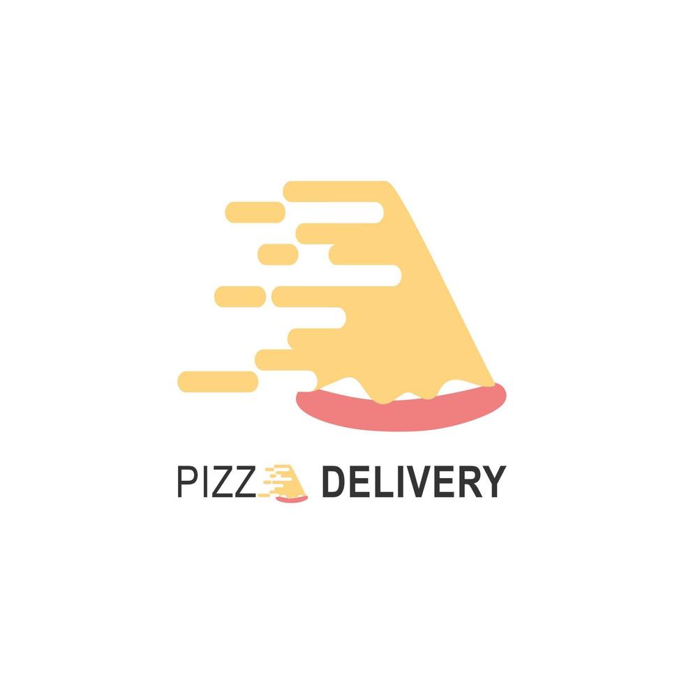 Logotipo de entrega rápida de pizza para empaque de café y servicio de restaurante. Logotipo de comida rápida con ilustración de vector plano moderno. Logotipo de velocidad de pizza para pizzería italiana con pizzería de estilo minimalista.