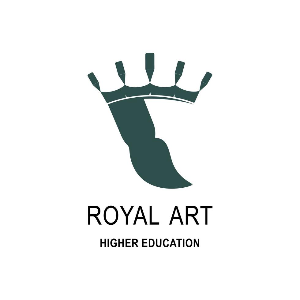 Royal art logo for packaging, brand business and company. Higher education logo with pencil crown and paint brush minimalistic modern flat style vector illustration for courses, luxury classes, school