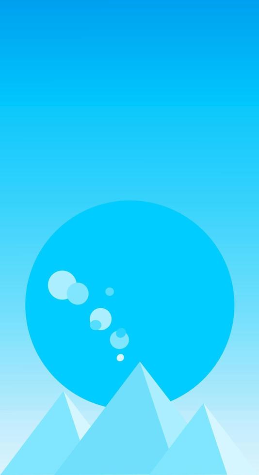 Pyramid landscape illustration blue flat style with design sun in noon view. Aesthetic summer season background. Banner template for mobile phone screen saver theme, lock screen and wallpaper. vector
