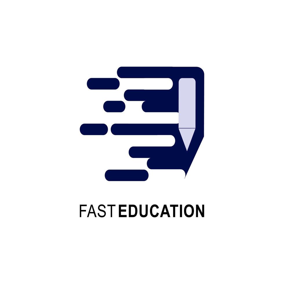 Fast education logo design template. Pencil icon and speed emblem for higher courses, classes and schools vector illustration. Online education, e-book, business company, store and e-learning concept.