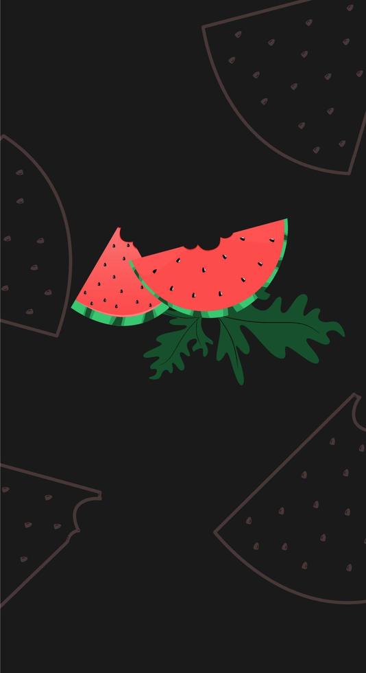 Summer vector illustration in flat style with design watermelon berry icon. Aesthetic and natural fruit background. Banner template for mobile phone screen saver theme, lock screen and wallpaper.