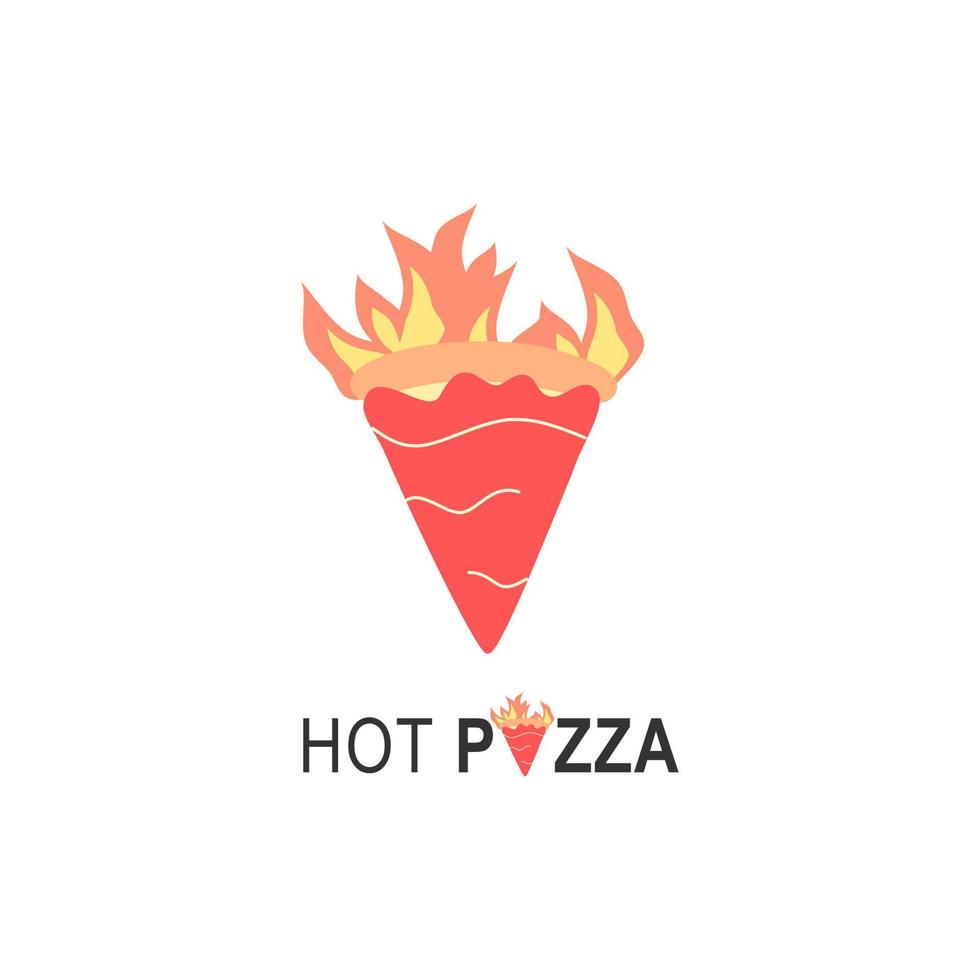 BBQ Pizza logo for cafe packaging and restaurant menu. Fast food logo with modern flat style vector illustration. Hot pizza logo for Italian pizzeria with fire minimalistic style pizza restaurant.